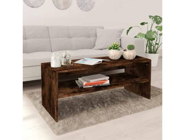 HEFZGDB Couchtisch Räuchereiche 100x40x40 cm Holzwerkstoff mit Ablage und Stauraum, robuster Beistelltisch für Wohnzimmer, langlebig und feuchtigkeitsbeständig, inklusive