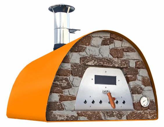 Holzbackofen Veloce Pro 100 - Natursteinfront Ofenfarbe: orange Ofengestell: Gestell Parma rot