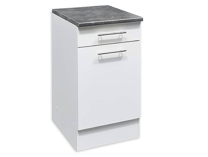 EDDY Küchenunterschrank Unterschrank für Küche in Weiß matt, Metallic Grau