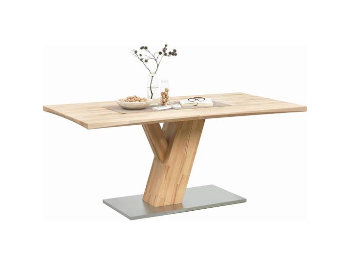 Livetastic Esstisch, Buche, Holz, Metall, Kernbuche, massiv, rechteckig, eckig, Säule, 90x76x180 cm, Esszimmer, Tische, Esstische
