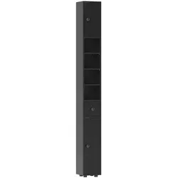 kleankin Badezimmerschrank schmal mit 2 Türen und offenen Regalen 180 cm schwarze Holzoptik