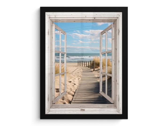 MuchoWow Poster MIT Rahmengerahmtes Bild - Fenster - Meer - Küste - Natur - Ausblick - Strand - Wattenmeer - 30x40 cm, Beige, Papier, Rechteckig, 30x40 cm, gerahmt, Bilder & Rahmen, Bilder