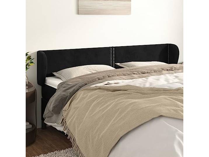 KTHLBRH Schwarzes Ohr-Kopfteil aus weichem Samt, klassisch, elegantes Design, mit stabilen Holzbeinen, höhenverstellbar, bequeme Rückenunterstützung, dekorative Nieten