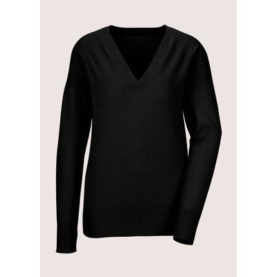 Longpullover MADELEINE "Pullover Kaschmirpullover mit V-Ausschnitt", Damen, Gr. 44/46, schwarz, Obermaterial: 100% Kaschmir WS., Modern, V-Ausschnitt, Pullover Longpullover, Edles Maschenbild