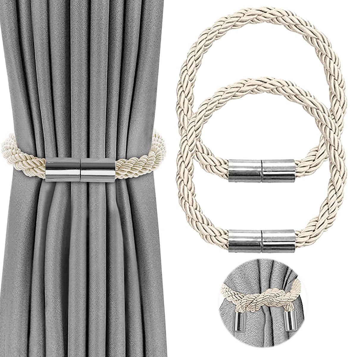 Ibenzoa Magnetische Gordijnhouders Set van 2, Beige