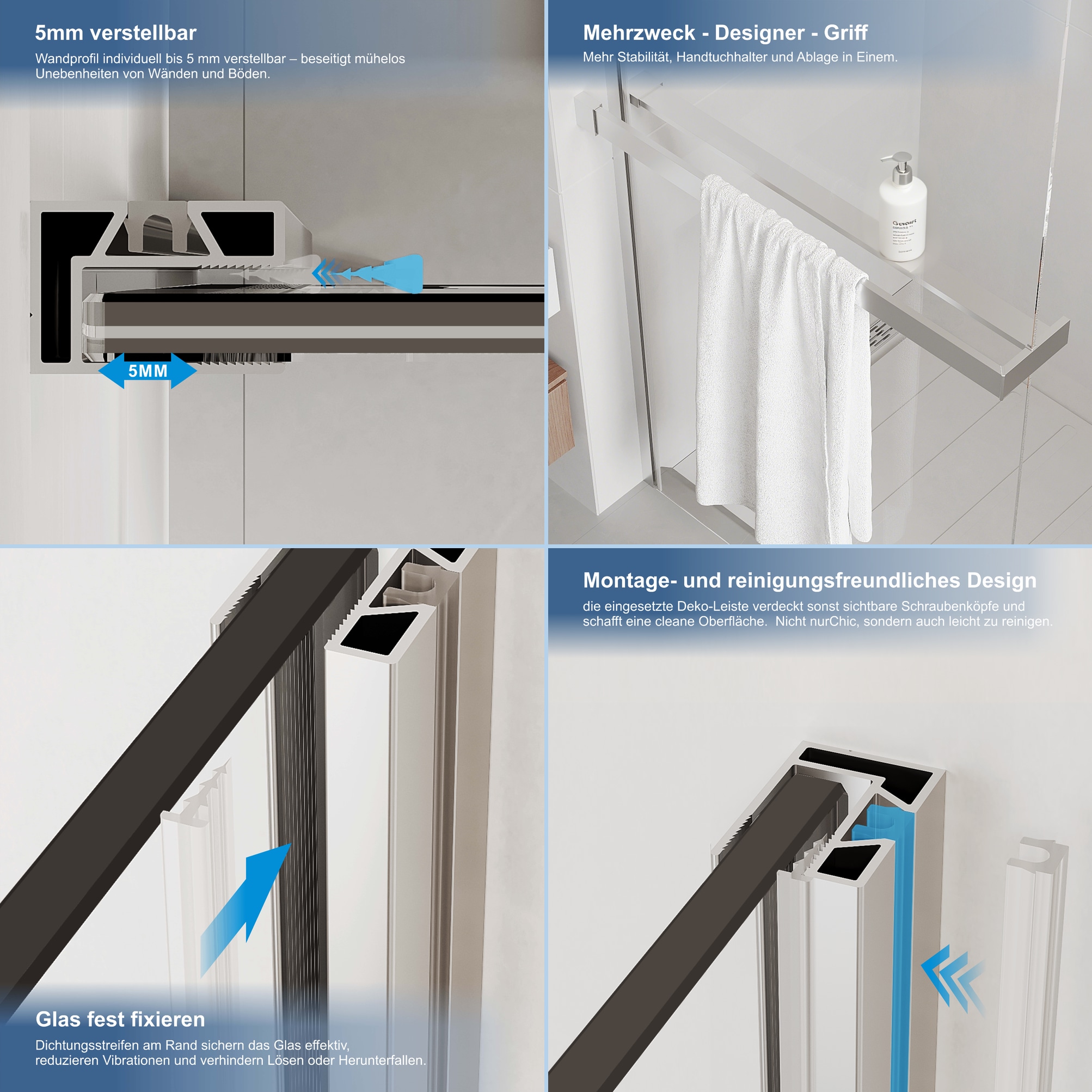 Walk-in-Dusche WELLTIME "Walk-In Trento Deluxe", transparent (chromfarben), B:100cm H:190cm, Duschwände, Walk-in-Dusche, 8mm ESG und Antikalkversiegelung