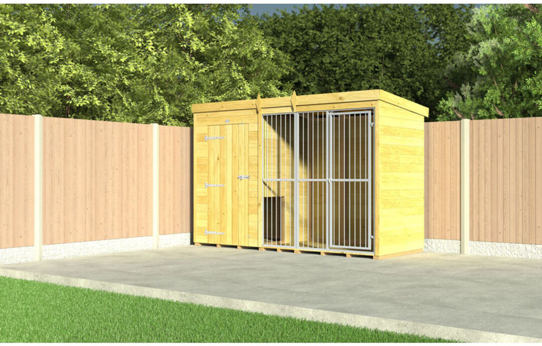 Dakota Fields Dog Kennel and Run Full Height with Bars Green 201cm H x 358cm W x 118cm D