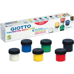 GIOTTO-Fila Temperafarben F350600 Schulmalfarben, 6 Farben, hohe Deckkraft, in Töpfchen, 6x 18 ml