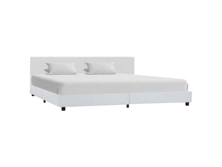 Lit double adulte/enfant - Cadre de lit - 2 personnes Classique - Blanc Similicuir 180x200cm @SARA87640
