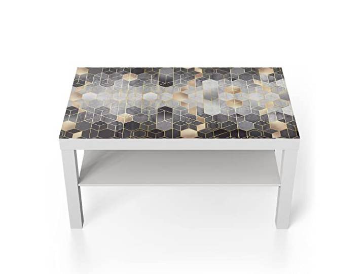 DEQORI Glastisch weiß groß 90x50 cm Motiv Kunstvolles Wabenmuster ausgefallener Beistelltisch aus Glas Hochglanz Couchtisch fürs Wohnzimmer moderner Couch Tisch mit Design