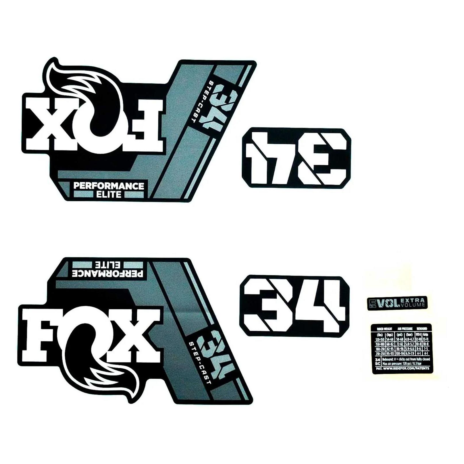 Fox Decal Kit: 2022, 34 SC, P-SE, Gray Logo, Matte Black Fork FK (803-01-719)