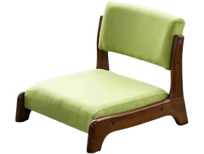 IMOYBBR Japanischer Bodenstuhl, Zaisu Tatami-Sitz, Niedriger Massivholzstuhl Mit Rückenlehne Und Grüner Matte, 48 X 45 X 36 cm, Zum Lesen, Für Wohnzimmer, Schlafzimmer, Kotatsu Walnut Color Green Mat