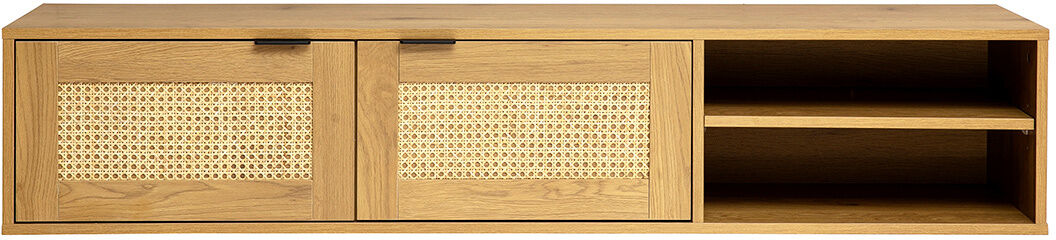 Miliboo Wand-TV-Möbel in heller Holzoptik und Rattan-Geflecht mit 2 Türen L150 cm MANILLE