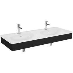 VitrA Equal Doppelwaschtisch-Set 130 cm, 2 Becken, Schwarz-Eiche, wandhängend