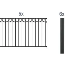 Alberts® Zaun-Grundset Circle,Alu,matt schwarz,z.Einbet.,Länge:10 m,Höhe:1000 mm 509446