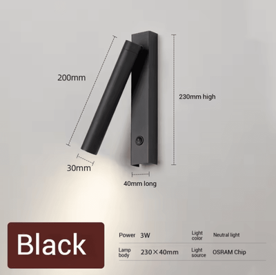 Inspire Curations Minimalist Rotatable LED Reading Wall Lamp black 4000k 3w