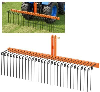 "Costway 72"" Pine Straw Rake with 30 Metal Coil Tines for Grass-Orange"