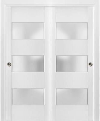 SartoDoors Lucia 4070   Bedroom Door Interior Door   Solid Wood w/ Glass   Hardware Set   36x80, White Silk Bathroom Door