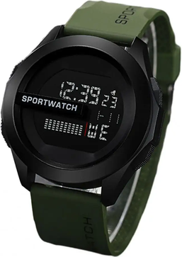 Friendly Fresh Finds Mens Waterproof Sports LED Digital Watch Multifunction Fitness Watch With Alarm, Clock & Timer. pitch Green