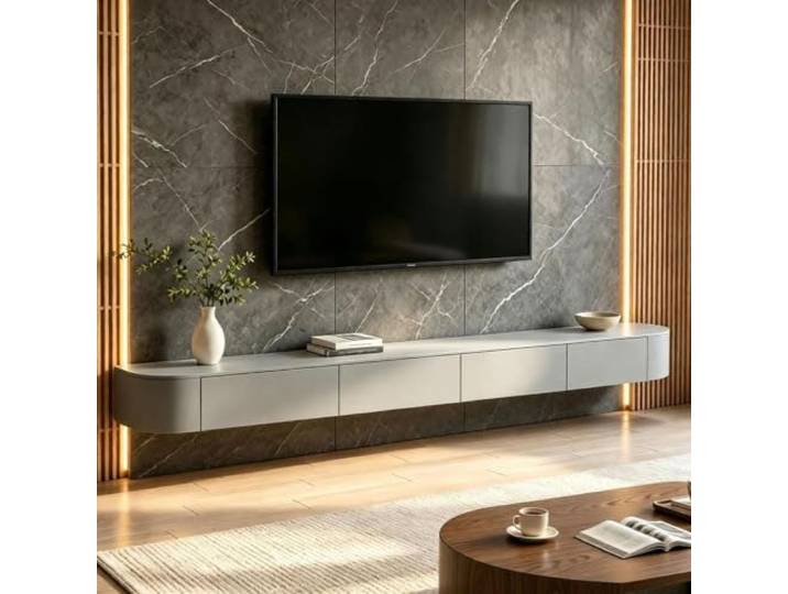 Wandmontierter TV-Aufbewahrungsschrank Mit Tür Große TV-Bank Mit Stauraum Für Wohnzimmer Und Büro Modernes Schwebendes TV-Gerät Mit Schublade Schlanker TV-Schrank Für Wohnungen(Grey,260cm)