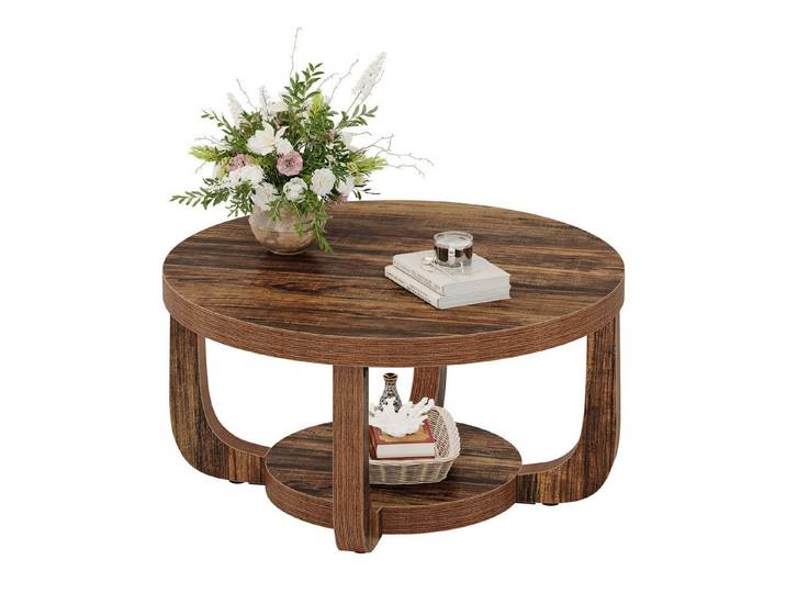 Tribesigns Couchtisch 2-stufiger runder Couchtisch mit Stauraum, Industrial Wohnzimmertisch