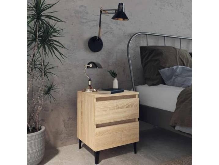 HEFZGDB Nachttisch 2 Stück Sonoma-Eiche 40x35x50 cm Holzwerkstoff mit 2 Schubladen und Metallbeinen für Stauraum, Industrieller Charme, Stabiles Möbelstück, Leicht zu reinigen