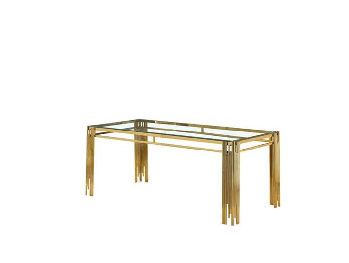 Table à manger Rectangulaire Gold Plateau en verre Transparent - 180x90x75 cm - FLUTE