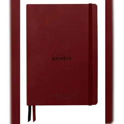 Rhodiarama, Goalbook Creation A5 mit festem Umschlag, 80 Blatt glattes, schwarzes Mayapapier punktkariert/dot 120g, - Weinrot 194442C