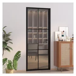 Zubehör Türbeschlag, Innentür 83x201,5 cm Schwarz ESG-Glas und Aluminium