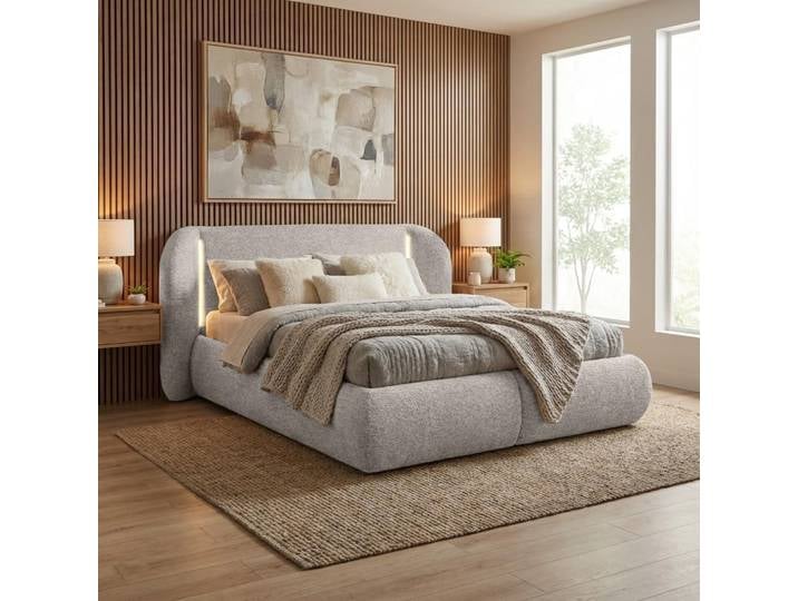 BEAUTYSOFA Polsterbett CORFU 180x200 cm - Designerbett mit Bettkasten, LED-Kopfteil und Lattenrost, Doppelbett in Silber