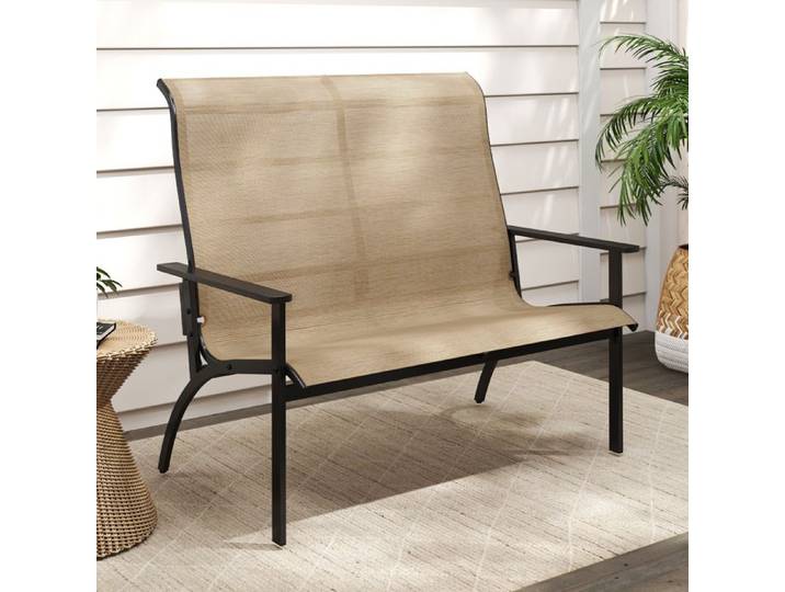 Banc Adirondack de Jardin Extérieur COSTWAY 2 Places Dossier Haut et Accoudoirs Charge 400kg pour Terrasse Pelouse Jardin Café