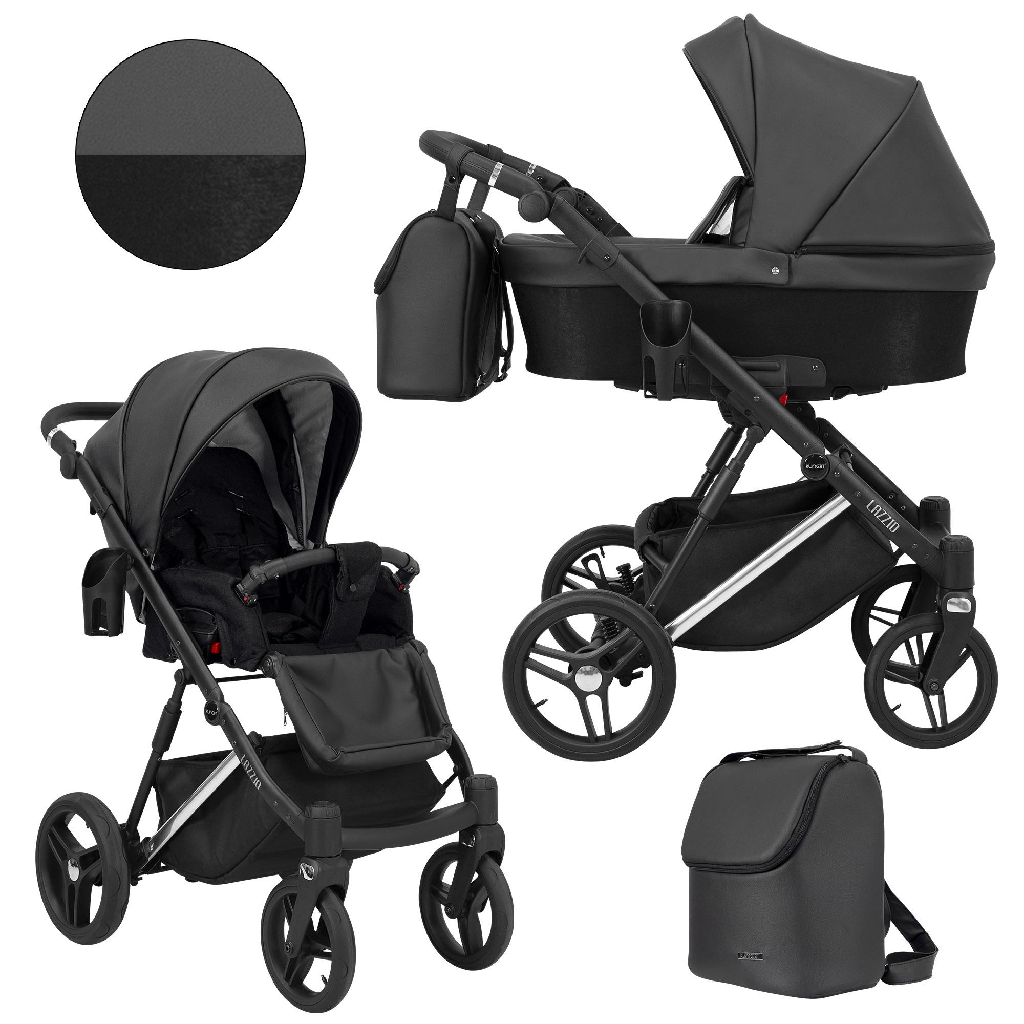 Kunert Lazzio Premium 2-in-1 Kinderwagen - Silberner Rahmen - Schwarz, umweltfreundlich
