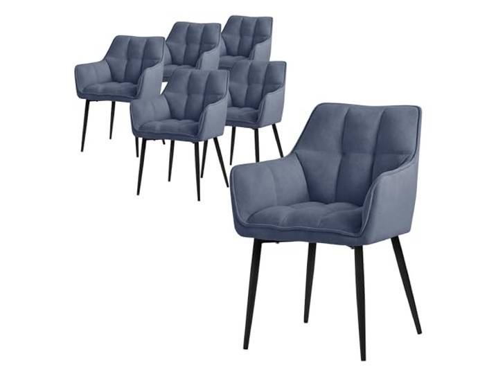 ML-Design Esszimmerstühle 6er Set aus Frotteestoff, Blau, Küchenstuhl mit dickem gepolsterter Sitz & Metallbeinen, Wohnzimmerstuhl mit Rücken- und Armlehnen, Polsterstuhl, Ergonomischer Loungesessel