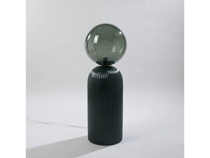 Grüne Keramik-Stehlampe mit Glaskugel, H 101 cm