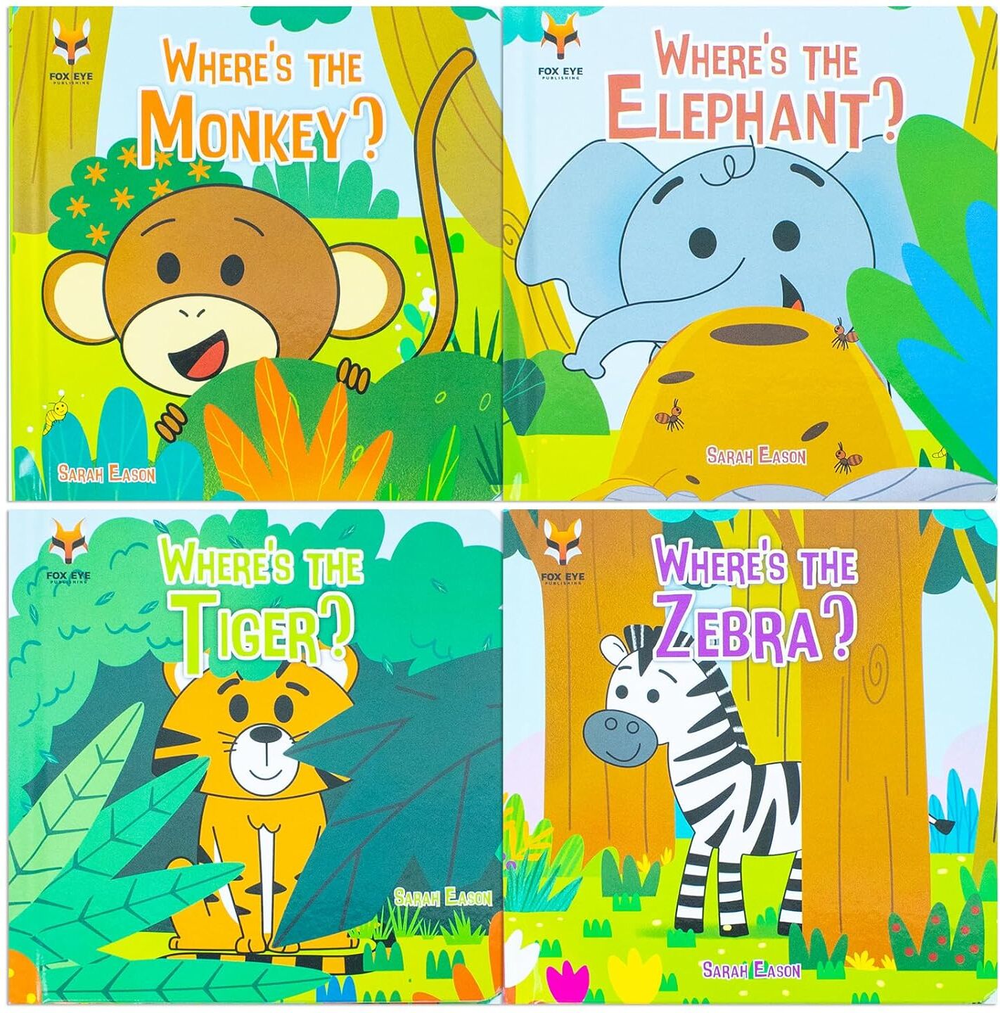 Fox Eye Publishing Where's the Monkey? And Friends 4 Books Collection Set (Monkey, Elephant, Tiger, Zebra)