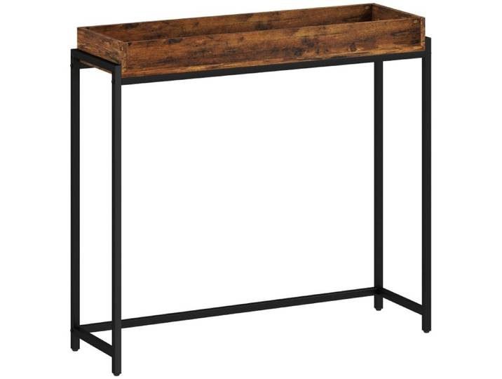 Table console étroite - Brun rustique - 100x30x91 cm - Métal et panneau de particules - Design élancé