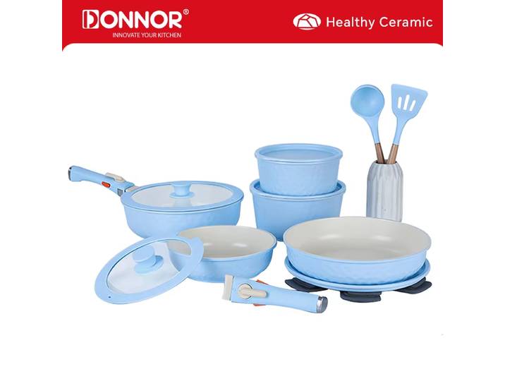 DONNOR 17 pièces casseroles et poêles ensemble antiadhésif cuisine Induction batterie de cuisine avec poignée amovible lave-vaisselle four sûr JT444