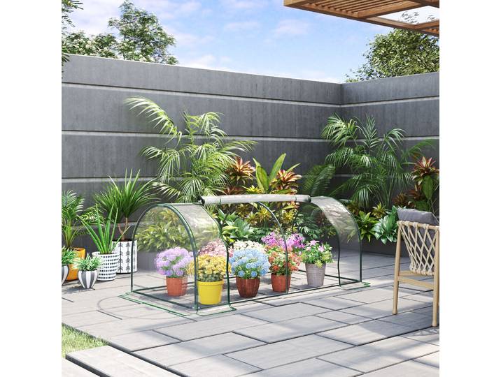 Outsunny Serre Tunnel 2x1x0,8m Portes Zippées PVC Transparent