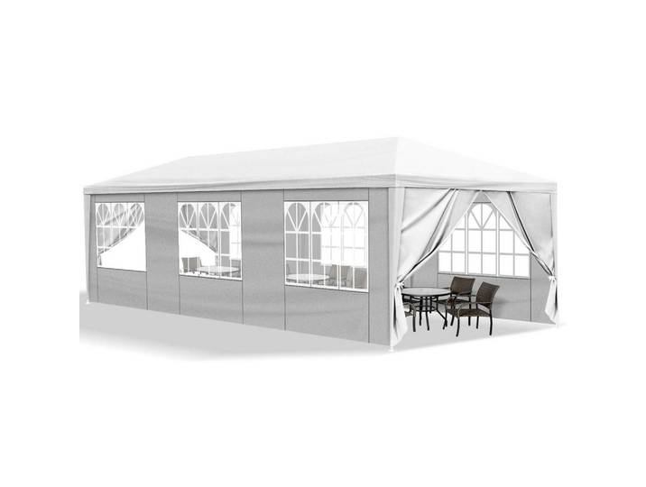 Faltpavillon 3 x 9 m mit 8 Wänden Weiß, 900x260x300 cm, Sonnenschutz, Pavillons