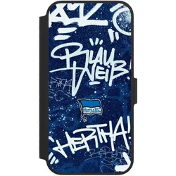 Nivocase Klapphülle für Apple iPhone 14 Handyhülle aus Kunst Leder NIVOflip schwarz Graffiti Hertha BSC (Apple iPhone 14), Smartphone Hülle, Schwarz