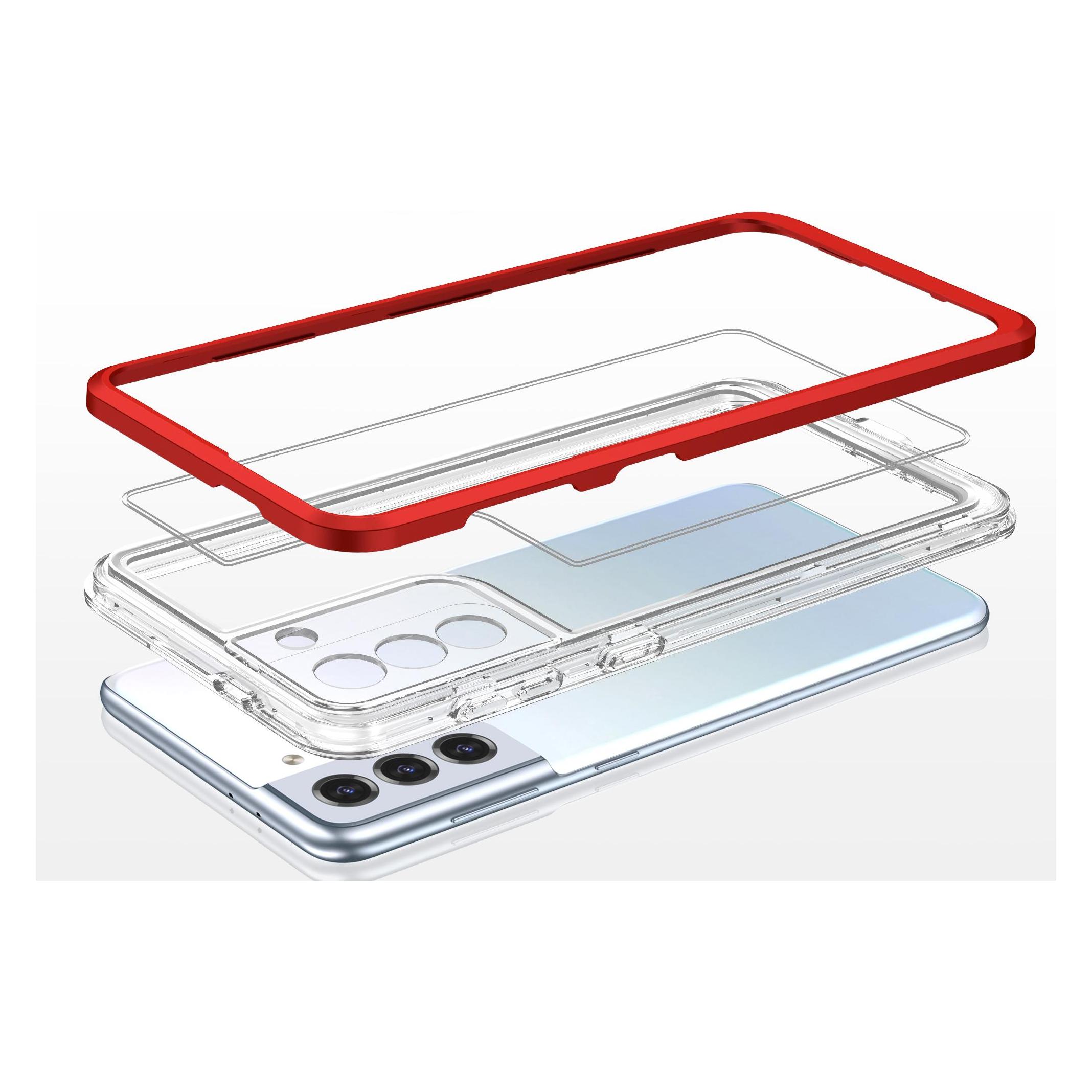 Hurtel Klare 3in1 Hülle für Samsung Galaxy S21 + 5G (S21 Plus 5G) Rahmen Gel Cover Rot (Samsung Galaxy S21+ 5G) (1404978613)