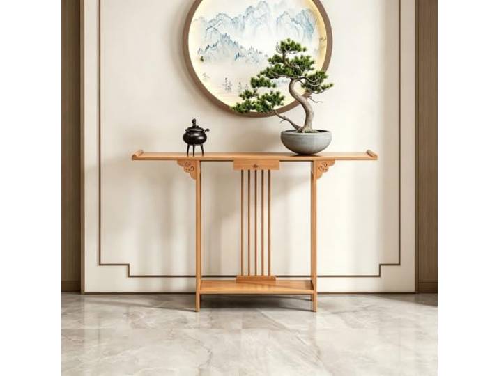 LJWFZBD Schmaler Konsolentisch aus Bambus, Flurtisch mit Schublade & Ablage Robuster Bambus, Schmales Design, Vielseitiger Flurtisch, Stabile Ablage(Natural with drawer,47.2 (120cm))