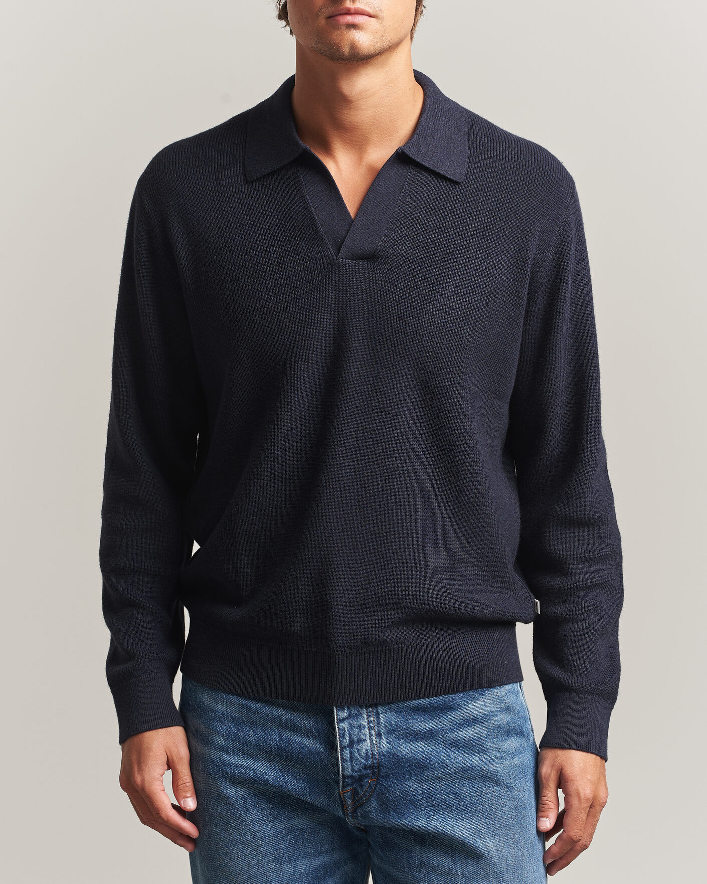 NN07 Hope Cotton/Cashmere Rib Knitted Polo Navy men L Blå