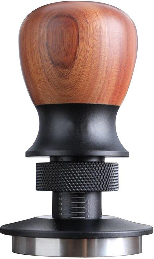 Unyqoos Espresso-tamper 51 mm met walnoothouten handvat en roestvrij staal met diepteverstelbaar draaimechanisme