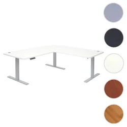 Eck-Schreibtisch HWC-D40, Computertisch elektrisch höhenverstellbar 178x178cm 84kg MVG ~ weiß, grau