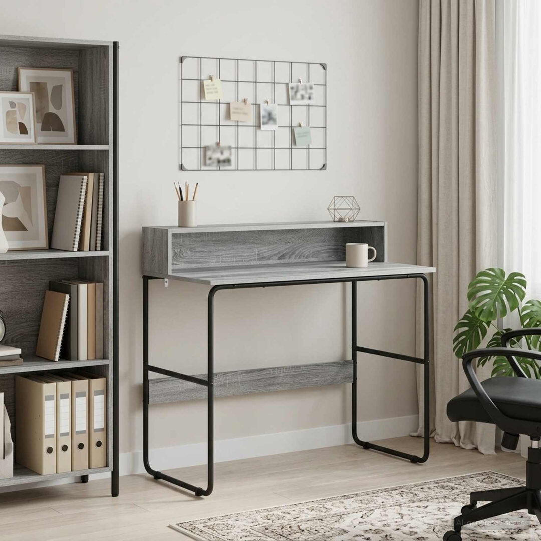 Borough Wharf Steel Writing Desk Grey Sonoma/Black 91 cm H x 100 cm W x 50 cm D
