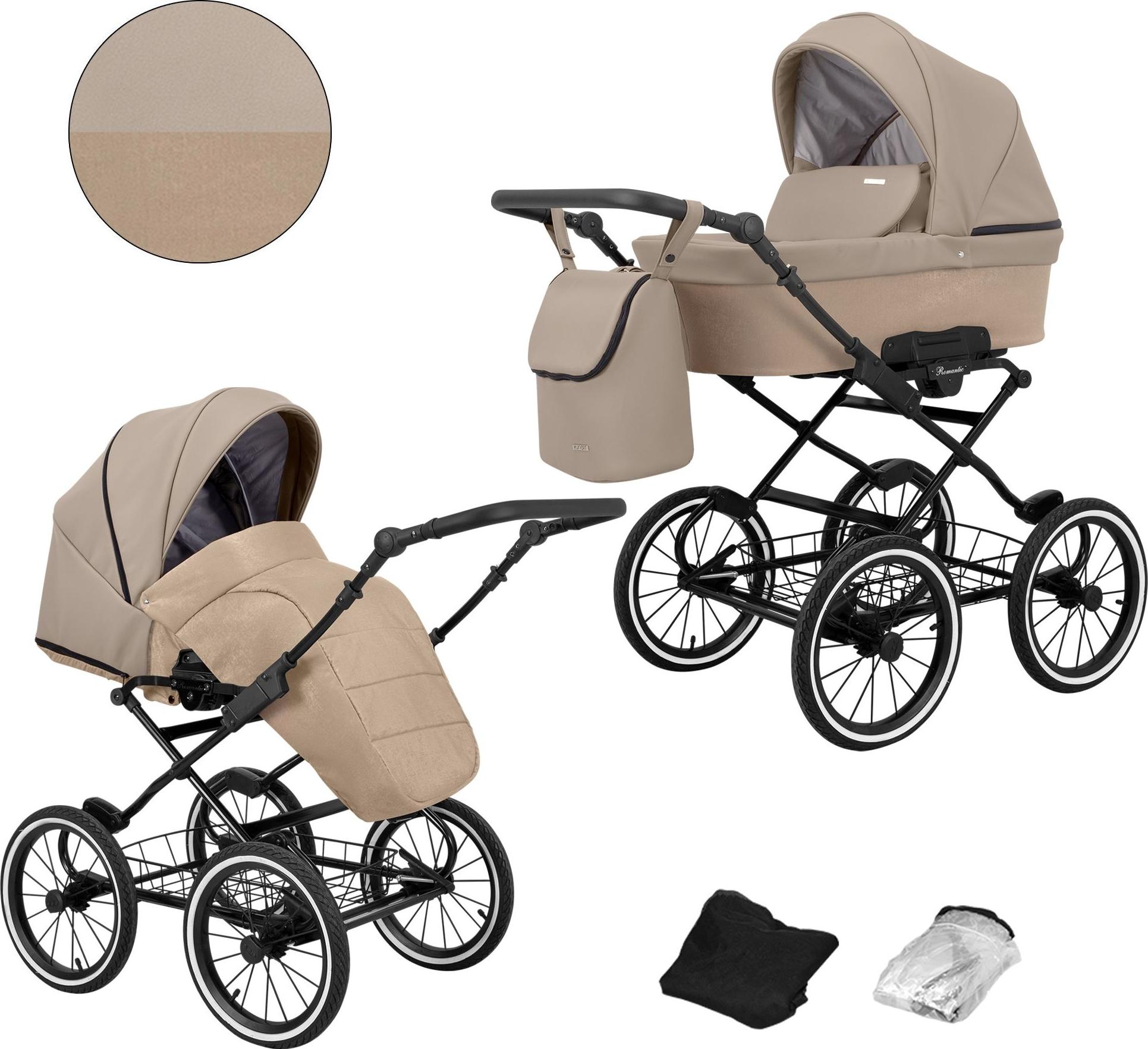 Kinderwagen Kunert Romantic 2in1 - Schwarzes Gestell - Farbe: Cappuccino Eco