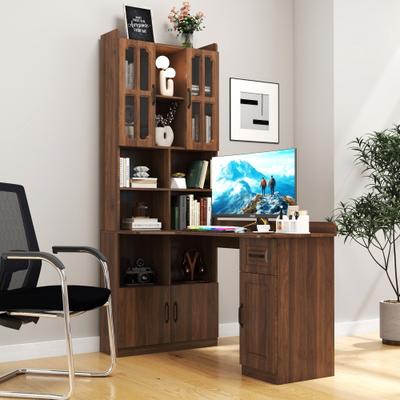 Abrihome 2-in-1 L-Shaped Modern Corner Computer Desk Study Table with Drawer and 4 Cabinets