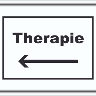 HB-Druck Therapie Schild mit Text und Richtungspfeil links Raum Behandlung waagerecht A1 (594x841mm)