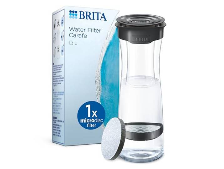 BRITA Waterfilterkaraf Zwart 1,3L - Inclusief 1 MicroDisc Filter - Filtert chloor en smaakverstorende stoffen - BPA-vrij